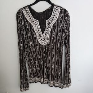 Lucky Brand | Black Long Sleeve BoHo Top